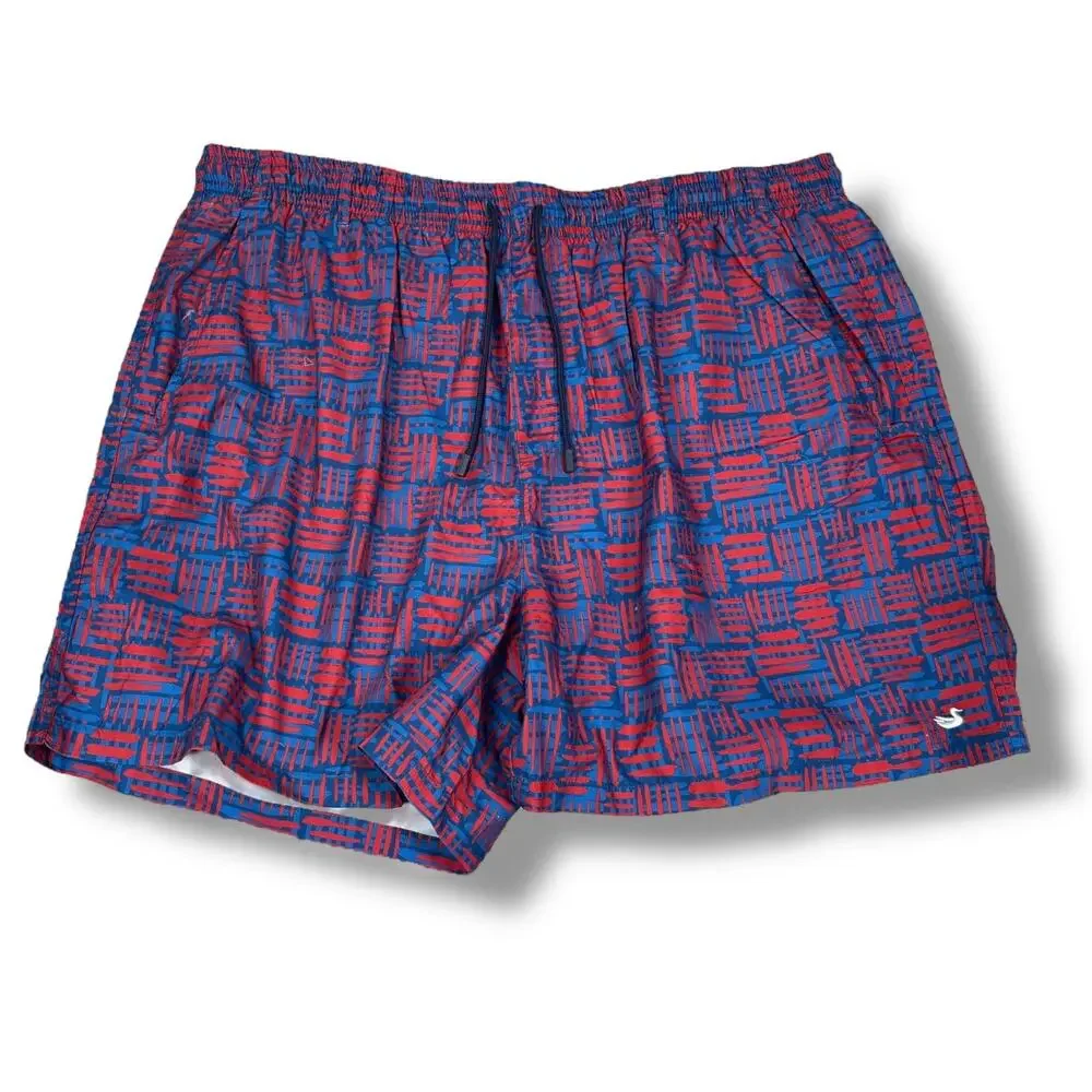 Southern Marsh Swim Trunks Shorts Men’s 3X Red Blue Geometric‎ Lined Drawstring